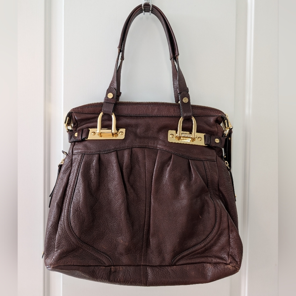 b. makowsky Dark Brown Leather Shoulder Bag